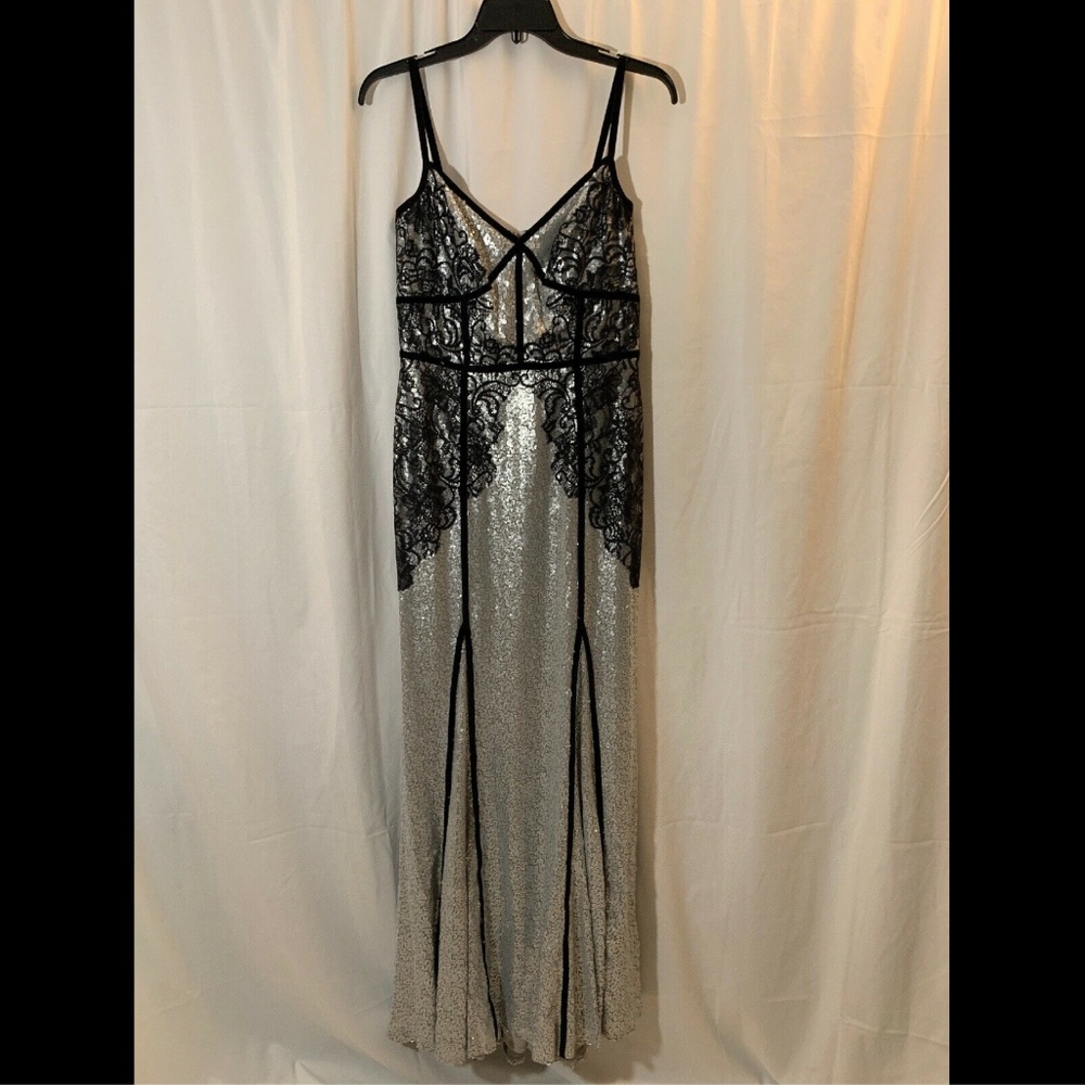 NEW $608 Tadashi Shoji Silver Lace Sequin Gown 6 - Picture 3 of 8